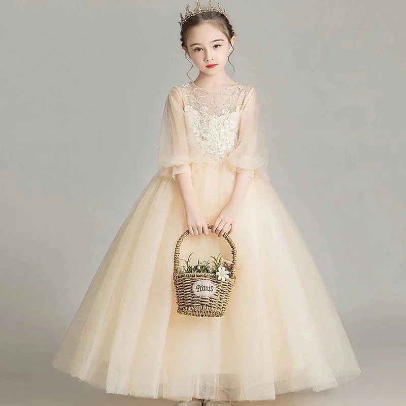 キッズ ウェディングドレス 女の子ドレス26ウエディングドレスポンポン紗花童走秀司会者ピアノ公演服 子供 ワンピース