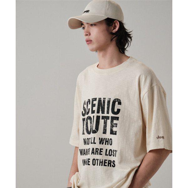 （新商品入荷）JR2TSU205 アイボリー 男女共用 ボールド レタリング 半袖Tシャツ_SC