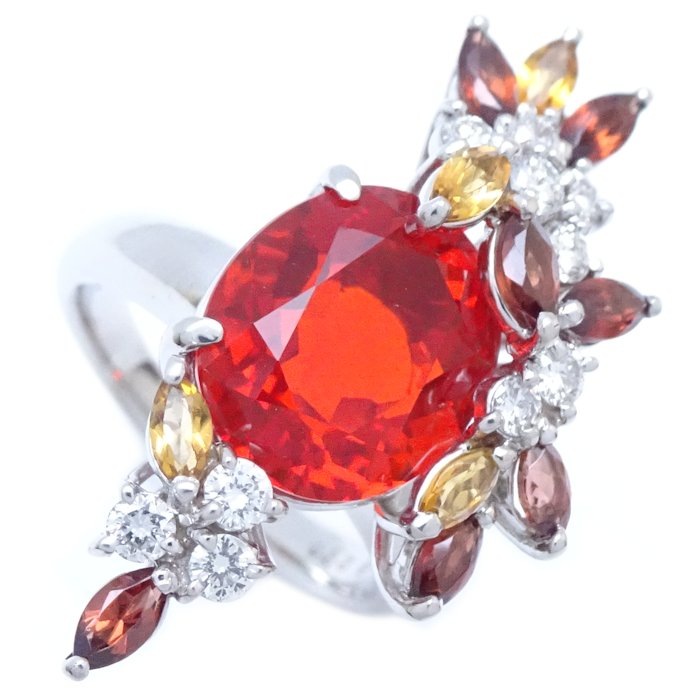 華宝流 カホウリュウ リング 指輪 ファイヤーオパール2.70ct ダイヤモンド ガーネット シトリン 10号 Pt900プラチナ/290678【中古】