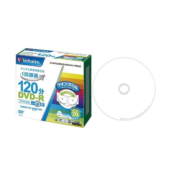 （まとめ）バーベイタム 録画用DVD-R 120分1-16倍速 ホワイトワイドプリンタブル 5mmツインスリムケース VHR12JP20TV1 1パック（20枚） 3セット