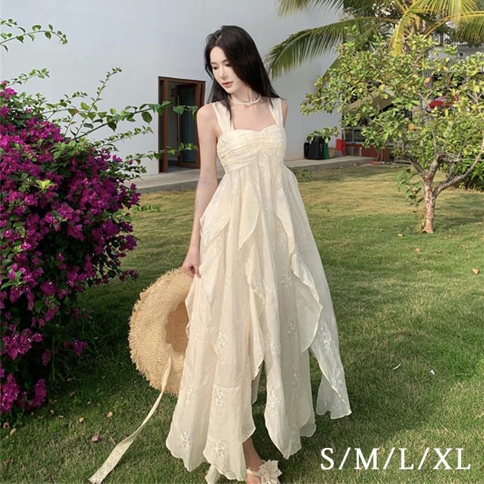 リゾートワンピース キャミソール 沖縄 大人 白 可愛い 夏 ロングワンピース ハワイ リゾートワンピ 白ワンピース ハワイアン 沖縄 体型カバーS M L XL