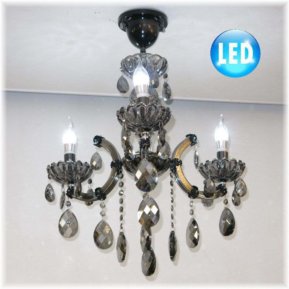 【LED付き！】 新品 豪華！ LED シンプル デザイン キャンドル3灯 クリスタル シャンデリア ブラックタイプ