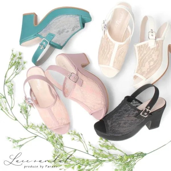 サンダル レディース ストラップ レース 太ヒール 透け感 9センチ ヒール シースルー チュールレース Parade 992803