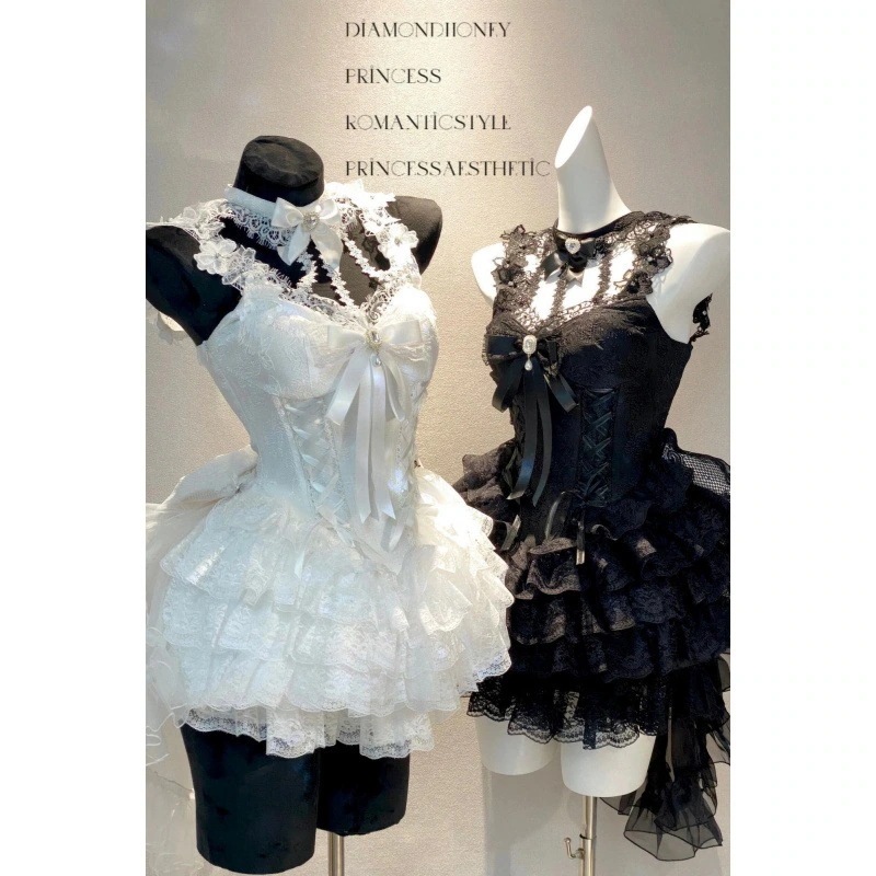 【急速発送】新型ロリータキャミソールワンピースリボンレースケーキ着やせスカート秋の万能アイテム 4,805円