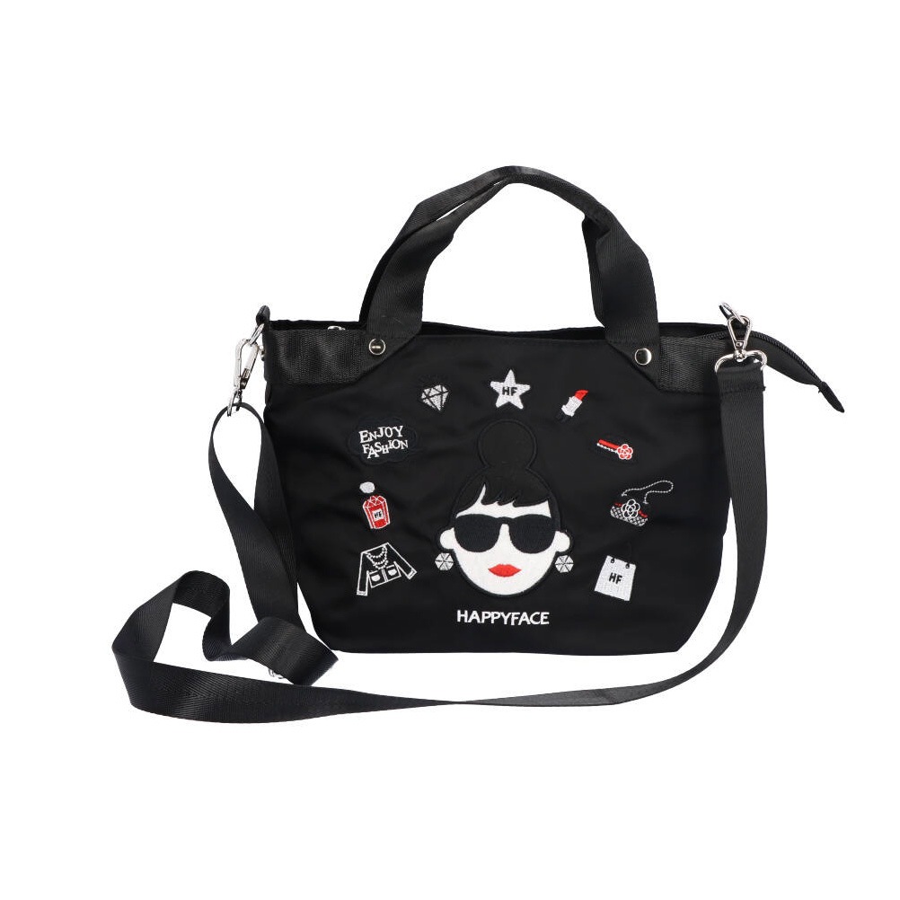 HAPPY FACE EMMA 2wayショルダーバッグ 刺繍 多機能 お顔 サングラス LADY 撥水加工 軽量 ショルダーバッグ 2wayバッグ お財布バッグ お財布ショルダー　88025