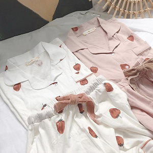可愛い 部屋着 パジャマ 寝巻き パジャマ ルームウェア上下セット パジャマ レディース 綿 イチゴ50796
