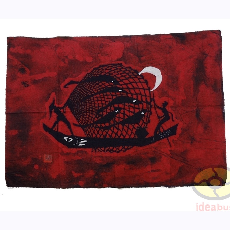ろうけつ染めの絵 Chinese Handmade Folk Art Home Wall Hanging Batik Tapestry Cast Net Fishing 64x92cm