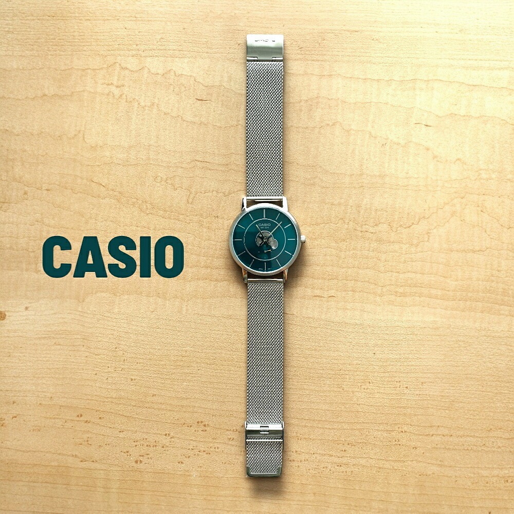 日本未発売 カシオ CASIO 腕時計 メンズ ユニセックス 収納ケース付き シンプル メッシュベルト シルバー グリーン 防水 ビジネス カジュアル プレゼント ギフト 時計 男性 誕生日 記念日