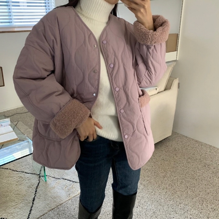 (1day2days)紫ムートン 裏地ファー 長袖 ダウン 冬 所蔵価値 韓国日本 ファッション