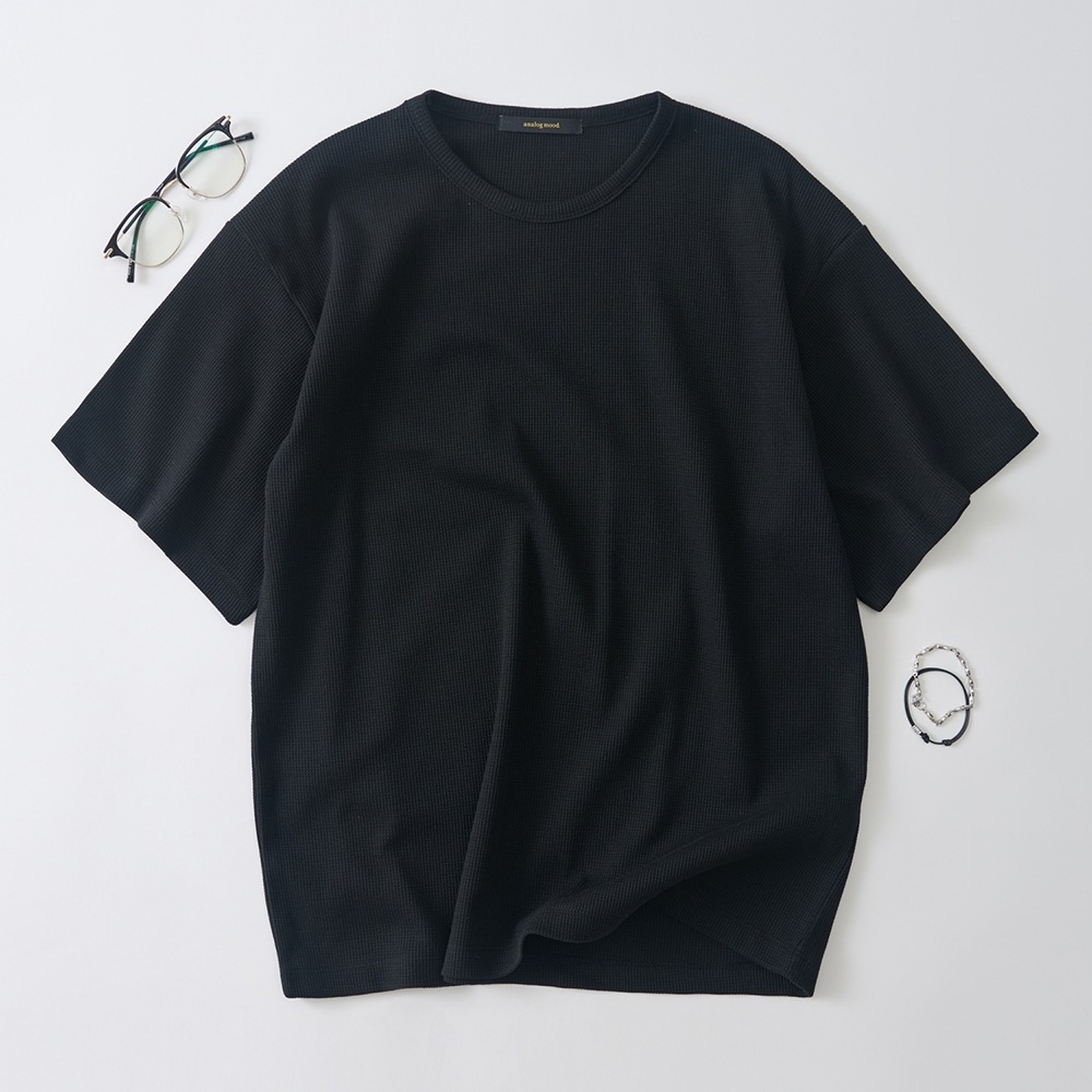 アナログムードワッフルベーシック半袖Tシャツ (ブラック) AN26SS3803-ブラック