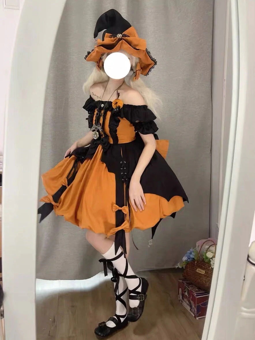 久命猫ハロウィーンcosカボチャ小魔女ロリータ服ワンピース巫女lolita成人女漫展