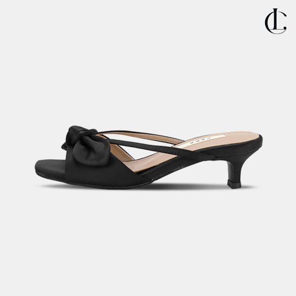 女性リボンサテンキトンヒールスリッパ リボンローヒール 夏の靴 LKR1362