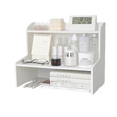 【20点セット】メガ割 デスク棚木製2段ホワイト収納棚化粧品収納棚学生卓上収納棚