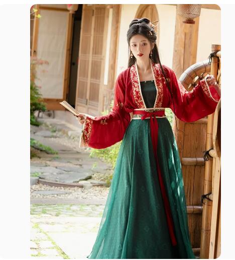 漢服ワンピース　コスプレワンピース　長シャツキャミソールスカート　３点セット