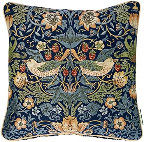 川島織物セルコン Morris Design Studio モリスデザインスタジオ 背当 クッションカバー いちご泥棒 ブルー 45×45cm LL1710