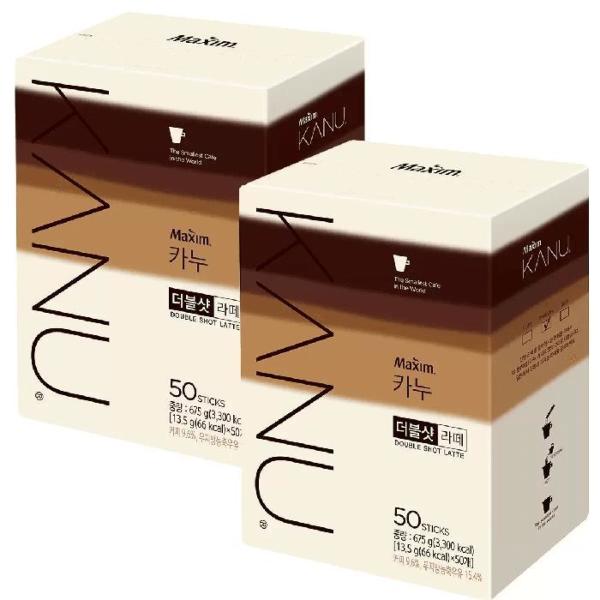 マキシム カヌ ダブルショット ラテ コーヒー 13.5g x 50スティック x 2ボックス