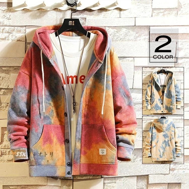 ジップアップパーカー メンズ 秋服 タイダイ染め ビッグシルエット ゆったり 長袖パーカー カジュアル 秋用トップス おしゃれで快適な着心地のメンズパーカー