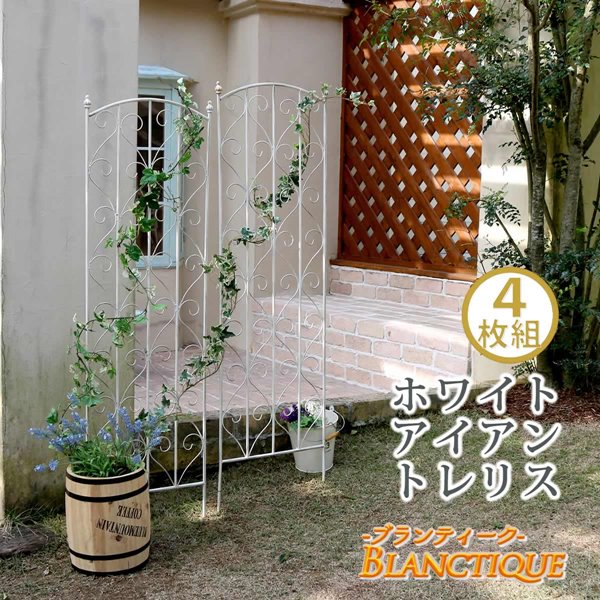 アイアン トレリス ホワイト 4枚組 目隠し フェンス ガーデンフェンス 庭 ブランティーク
