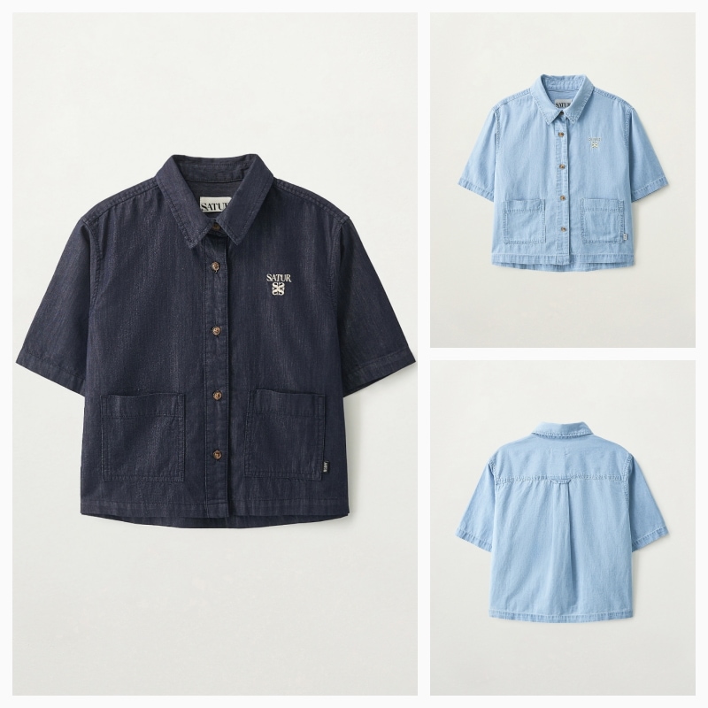 【SATUR】 26SS (W) LIGHT WEIGHT DENIM POCKET SHIRT : 2COLORS