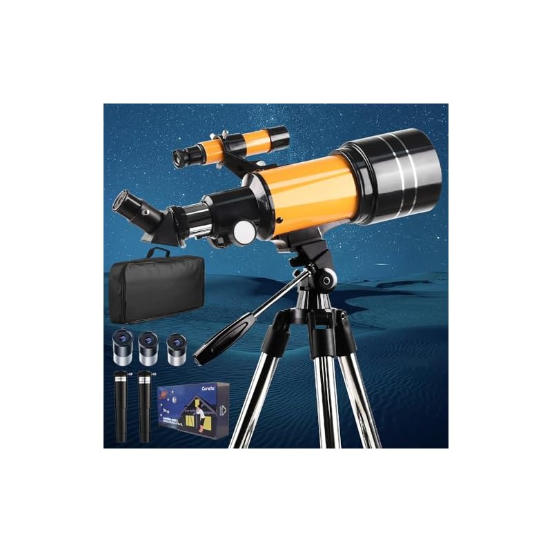 天体望遠鏡 セット 口径70mm 焦点距離300mm 屈折式望遠鏡 天体地上両用 高倍率 150倍 スマホ写真動画撮影 ステンレス製伸縮三脚 子供 初心者 入門 自由研究 プレゼント スマホアダプ