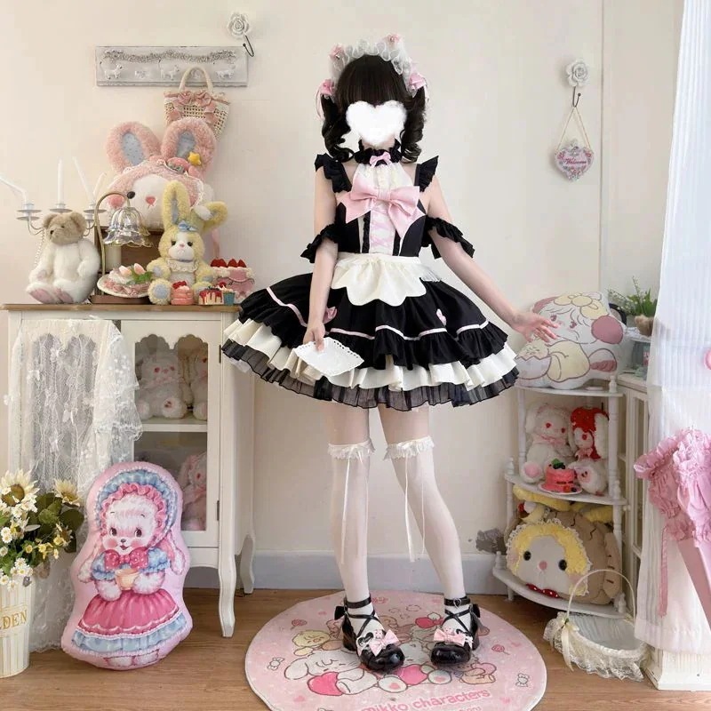 今年人気爆発中コスプレ ロリータ ダークナイトにゃんこ娘ロリータ 洋装学院祭用スイート メイド jsk キャミソール ワンピース ドレス
