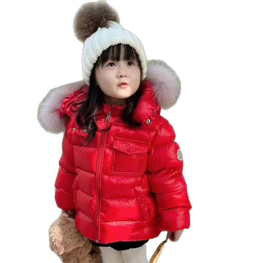 子供服冬服高 M Mengjia フード付き取り外し可能なシルバーフォックスファー襟暖かいダウンジャケット