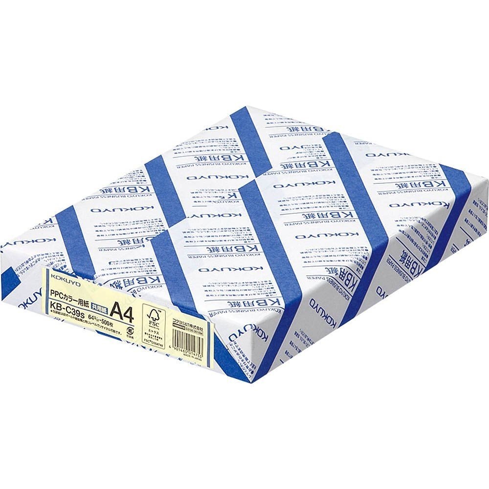 （まとめ買い）PPCカラー用紙 共用紙 FSC認証 A4 500枚 アイボリー KB-C39S [x3]
