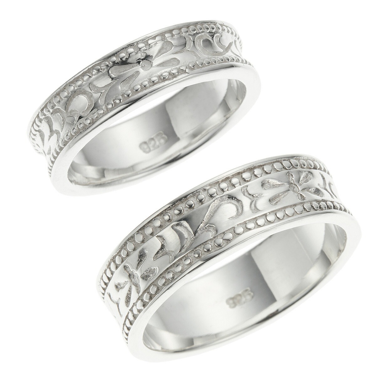 ペアリング レディース メンズ シルバー925 アラベスク 模様 唐草 ミル打ち 逆甲丸 シンプル