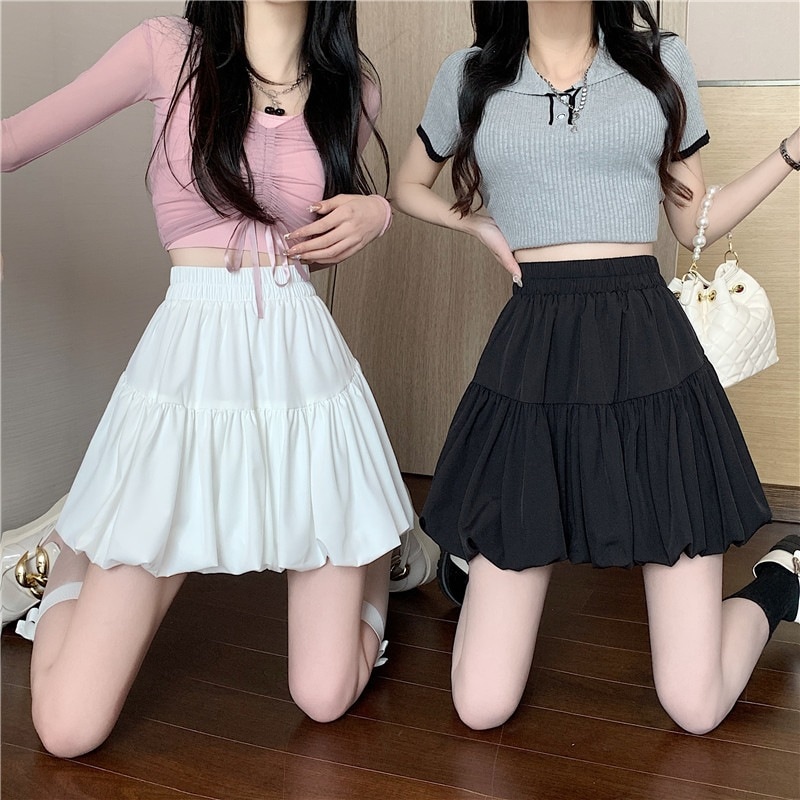 【1つ買うと10つ無料】垂直弾性ウエストふわふわしたスカートスカートスカート女性2025夏のハイウエストスカート