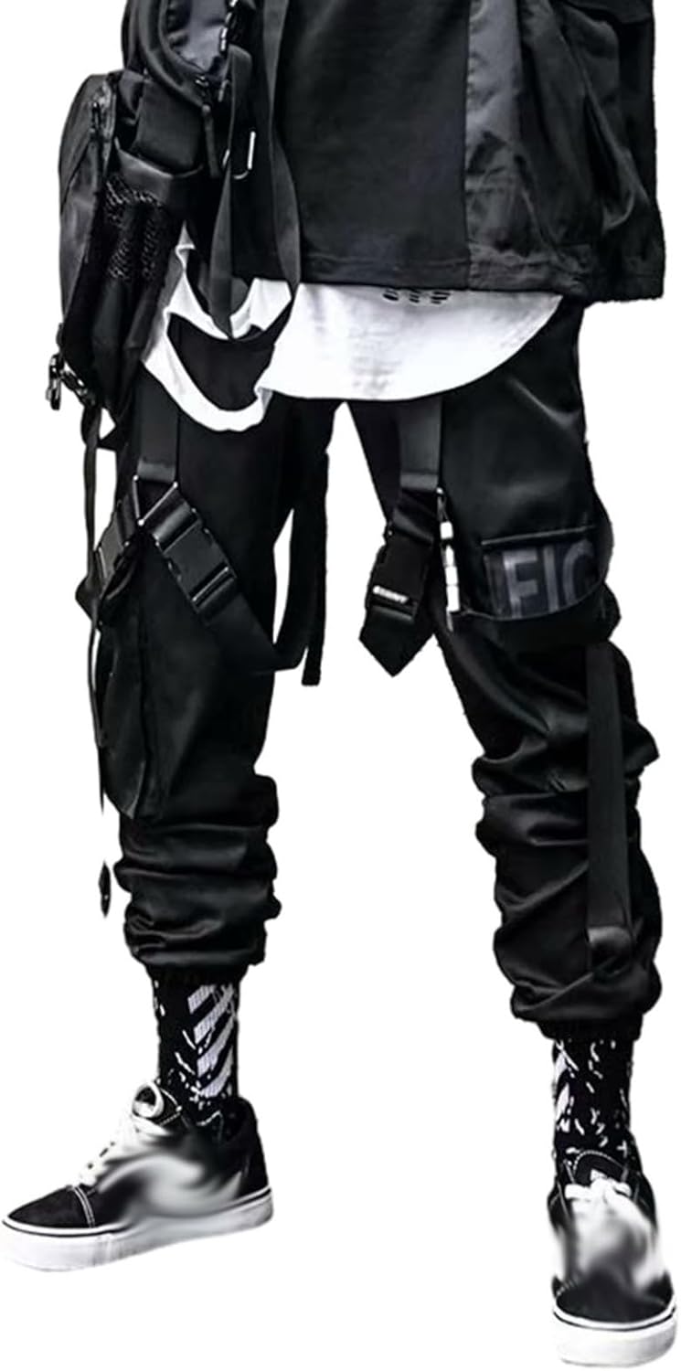 カーゴパンツ メンズ 作業パンツ ワークパンツ ロングパンツ ストラップ 大きい オーバーサイズ 引き紐 ポケット付き ずぼん リラックス 薄手 ダンス 韓国ファッション パンクストリート ゴシック