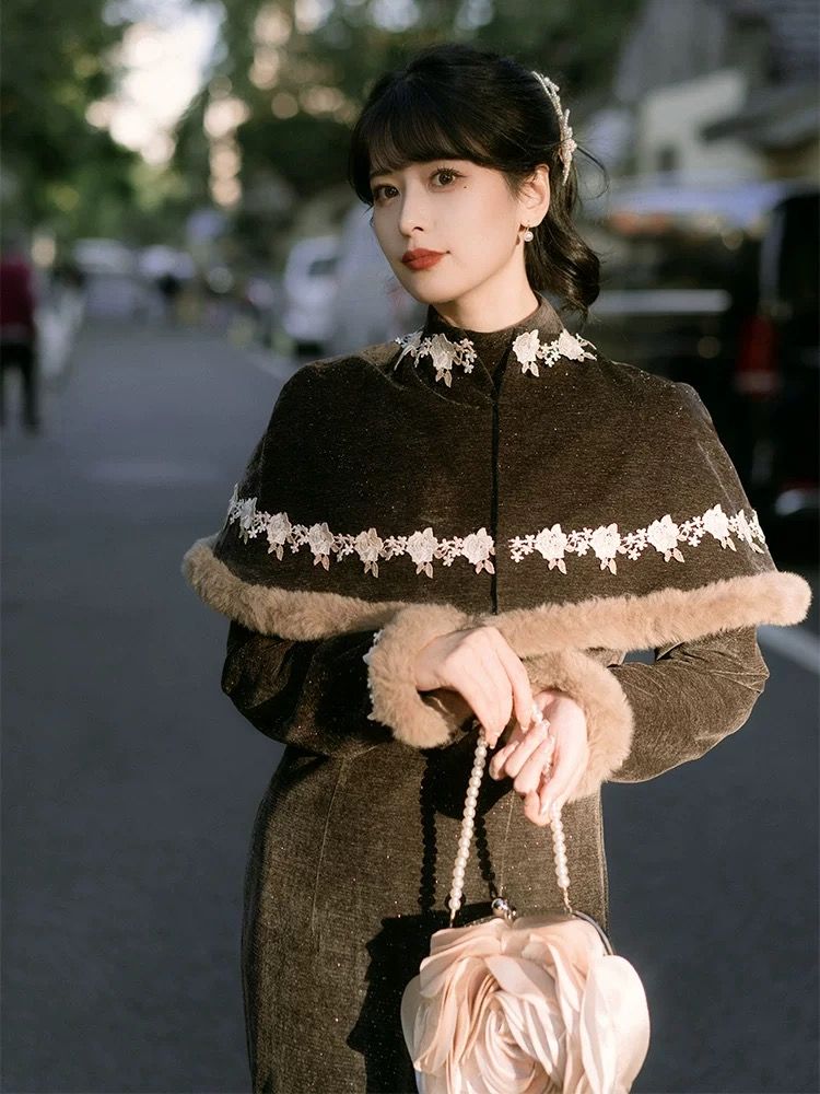 パーティードレス ワンピース レトロ 秋冬 チョンサン