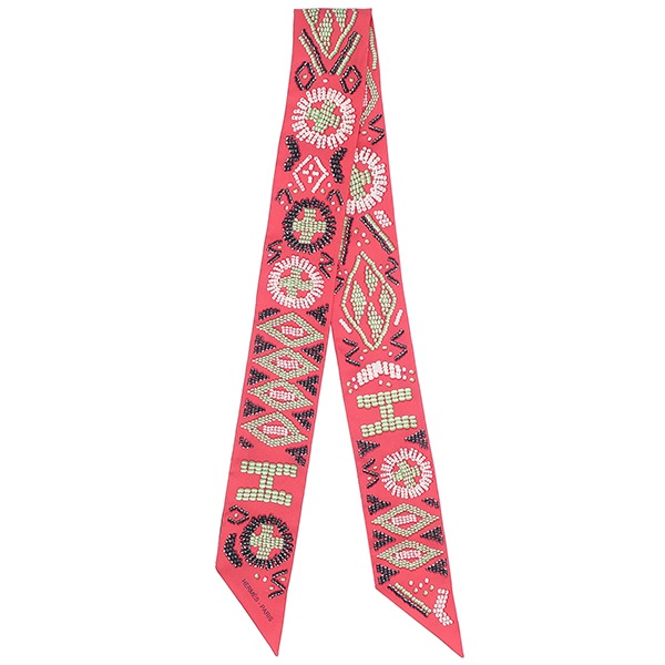 エルメス HERMES スカーフ ツイリー シルク ローズ×ヴェール×ブラック 【KELLY EN PERLES/ケリーアンペルル】 【中古】