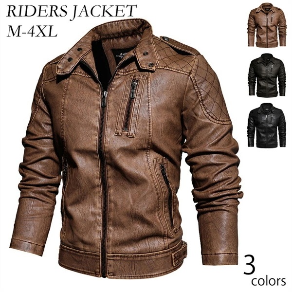 ブルゾン ジャケット レザージャケット 無地 春秋冬 ライダース メンズ 革ジャン M L XL 2XL 3XL 4XL 通勤通学 長袖 大人 合成皮革 黒 バイクジャケット 秋服 トップス PUジャ