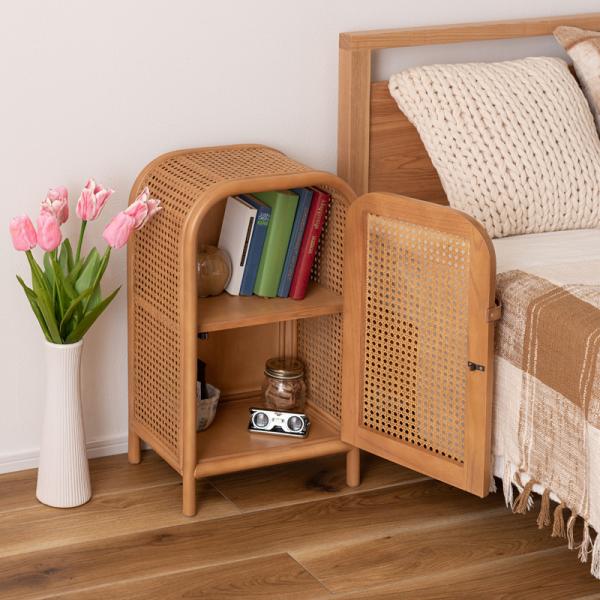 キャビネット 木製 おしゃれ 完成品 北欧 ナチュラル カントリー 2段 扉付き 目隠し ベッドサイド 寝室 ソファサイド リビング かわいい 小型 ミニ 収納棚