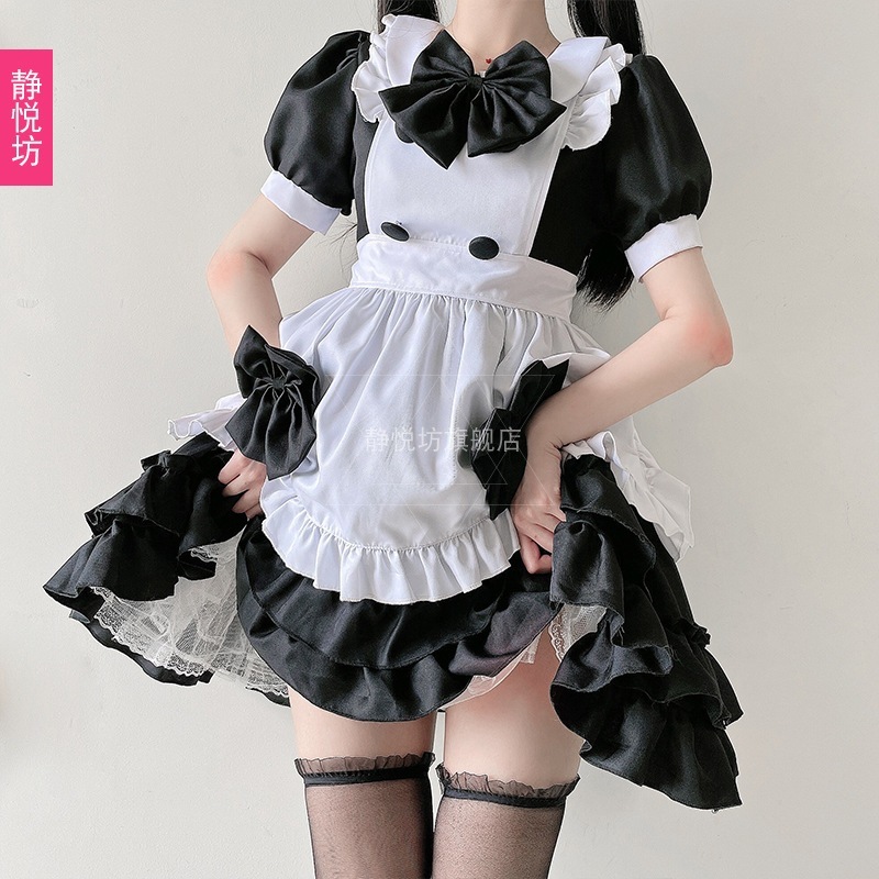 黒のダークゴシックメイド服ロリータドレスiロリータロリータかわいいソフトガールドレスメイド