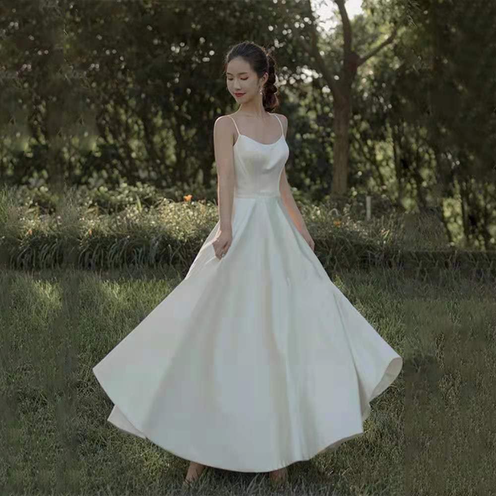 ウェディングドレス ノースリーブ 白 シンプル 無地 結婚式二次会 披露宴 花嫁