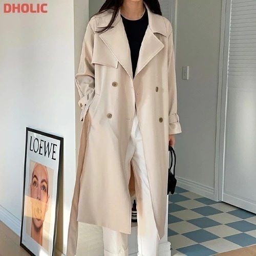 [メガ割りSALE]ストラップ付ダブルボタントレンチコート