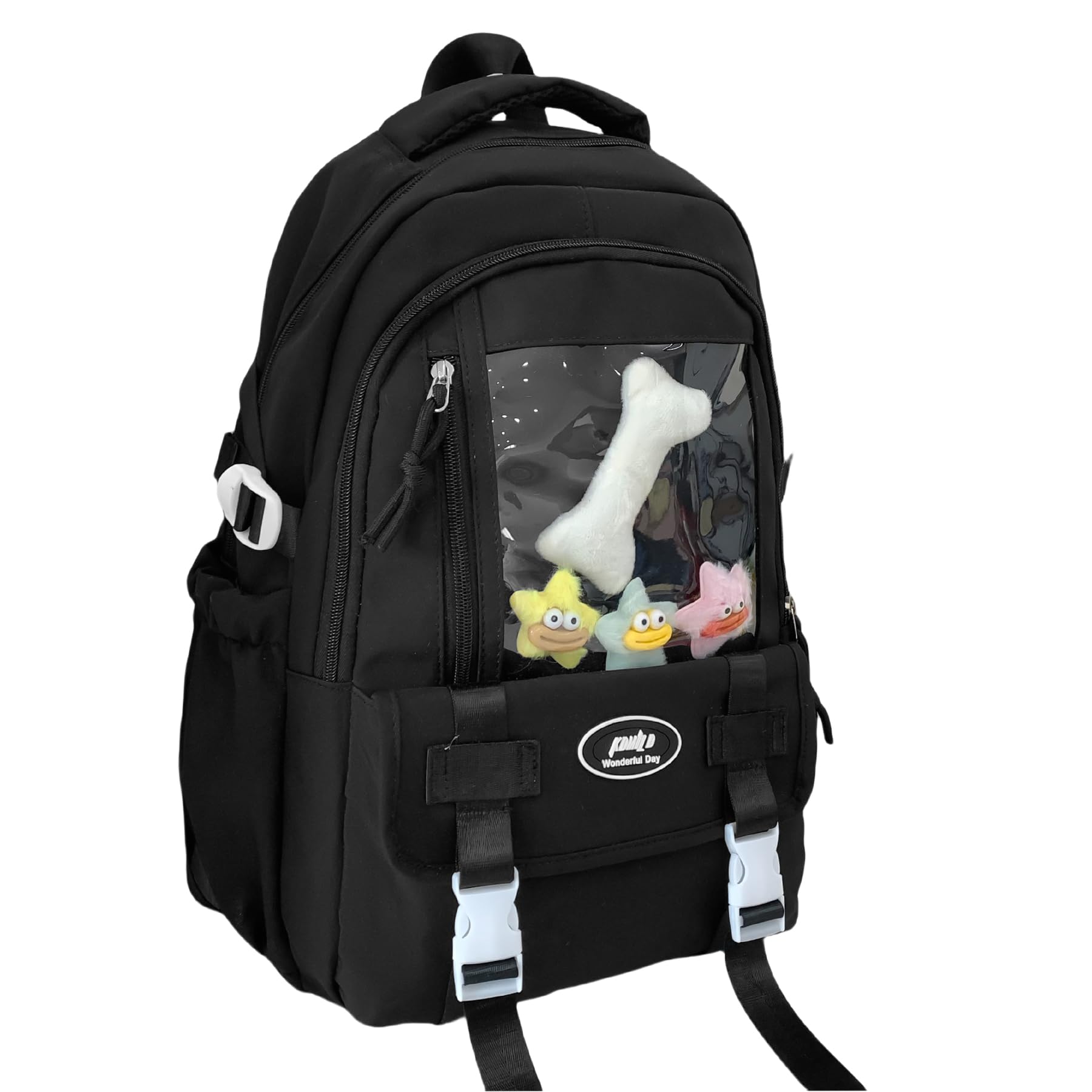 [ZESU] リュック レディース 大容量 韓国 リ女子 ュックサック 痛バッグ 痛バ PVCバッグ タウンリュック 透明 通勤 通学 小学生 バッグ 高校生 りゅっくさっく (ブラック)