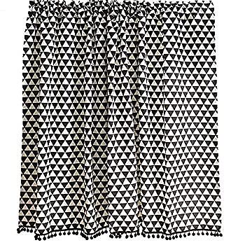 カフェカーテン 小窓カフェカーテン 幾何学 北欧 お洒落 黒白 45cm丈 60cm丈 80cm丈 100cm丈 160cm丈 180cm丈 フリンジ 三角形 カフェカーテン アクセント シンプル ホ
