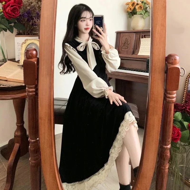本の限定品秋のドレス高級感漂う甘口セレブスプライシングロングスカートコートやフレンチボトムスカートと合わせてワンピース韓国ワンピースドレスロングワンピースシャツワンピースワンピース