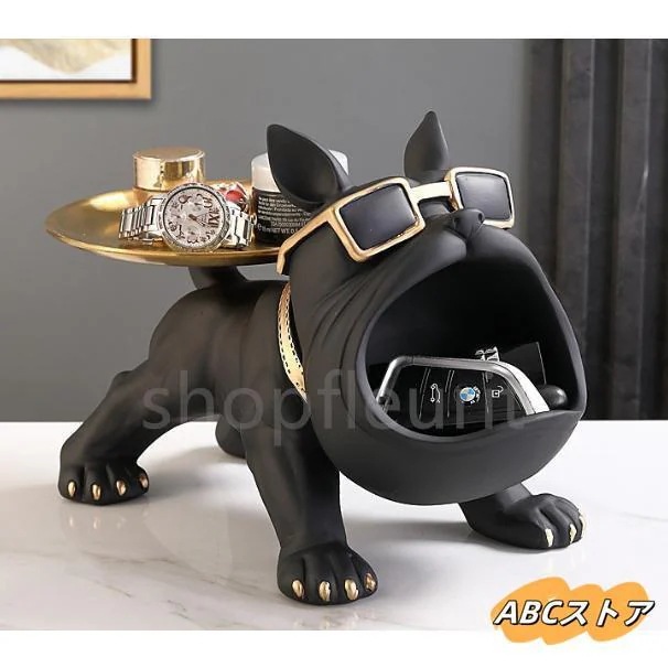 大好評（新品推奨）置物 犬の像の装飾トレイ フレンチブルドック ダブルトレイ キー収納トレイ犬 卓上 鍵置き 眼鏡 リモコン 化粧品 小物収納 インテリア 雑貨 感謝祭 贈り物