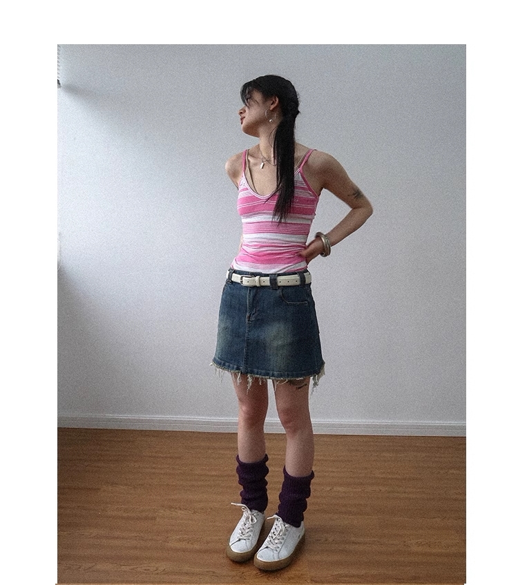 トップ レディース インナー ナイト トップ カスタム ストライプ 2色 サスペンダー 個性的 トップス キャミソール 袖あり 襟なし シンプル カジュアル おしゃれ お洒落 かっこいい エスニック