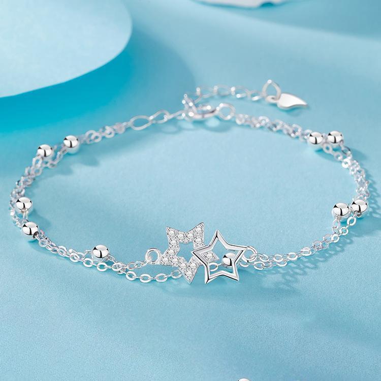 ブレスレット レディース 星 ボール 2連 18kコーテイング シルバー925 カジュアル 上品 女性 母の日ギフト ギフト 人気