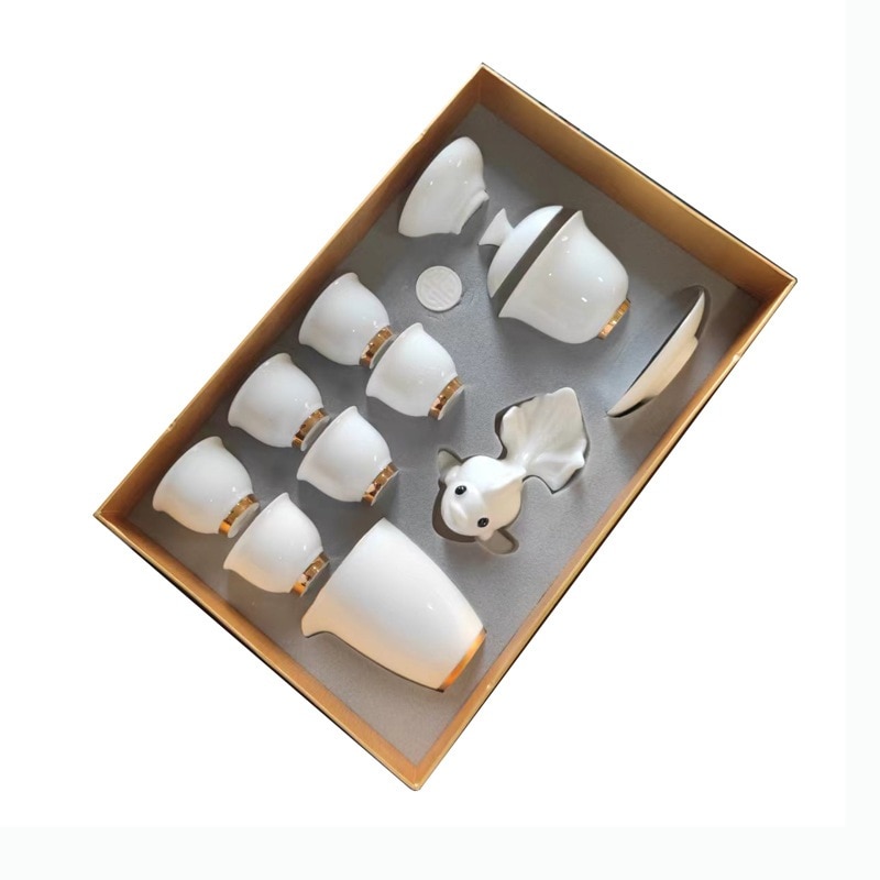 中国風蒔絵金羊脂玉カンフー茶器セット