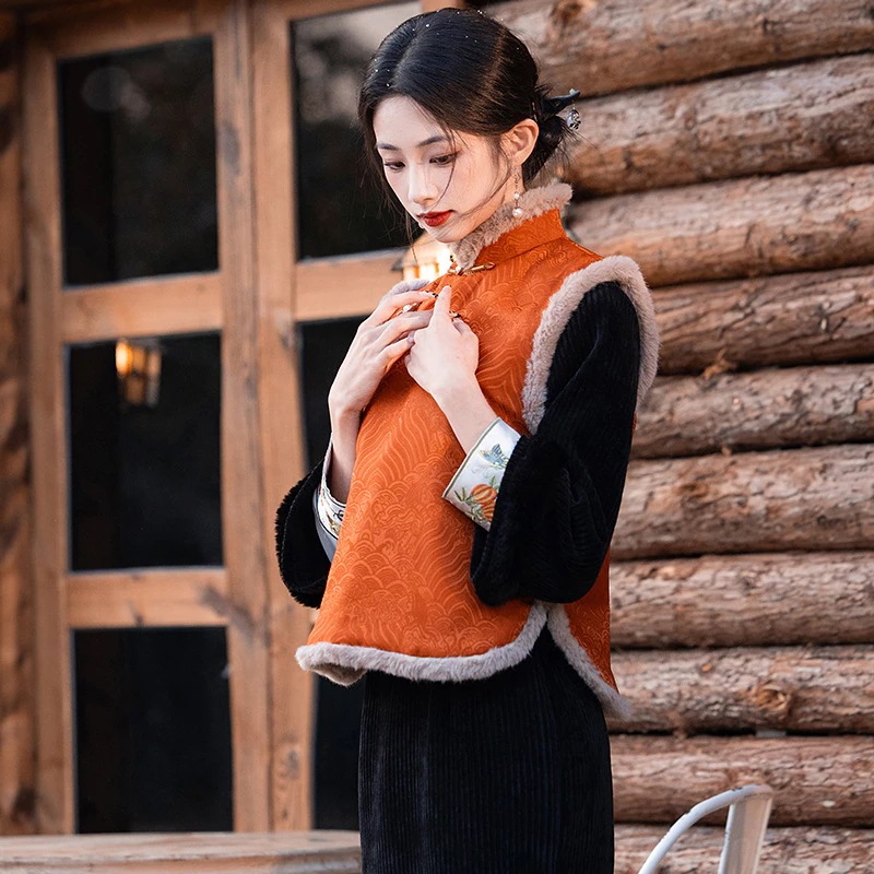 ワンピースドレスドレスオレンジスーツチョンサム秋と冬2025年の改善ヤングスタイルのスタイルの毎日のウェアラブル長袖が厚