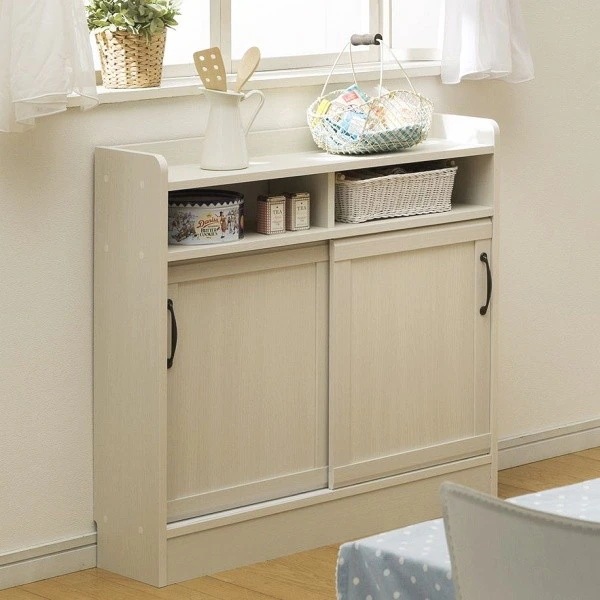 カウンター下収納 スリム 奥行22 幅90 引き戸 薄型キャビネット ホワイト 白 18,070円