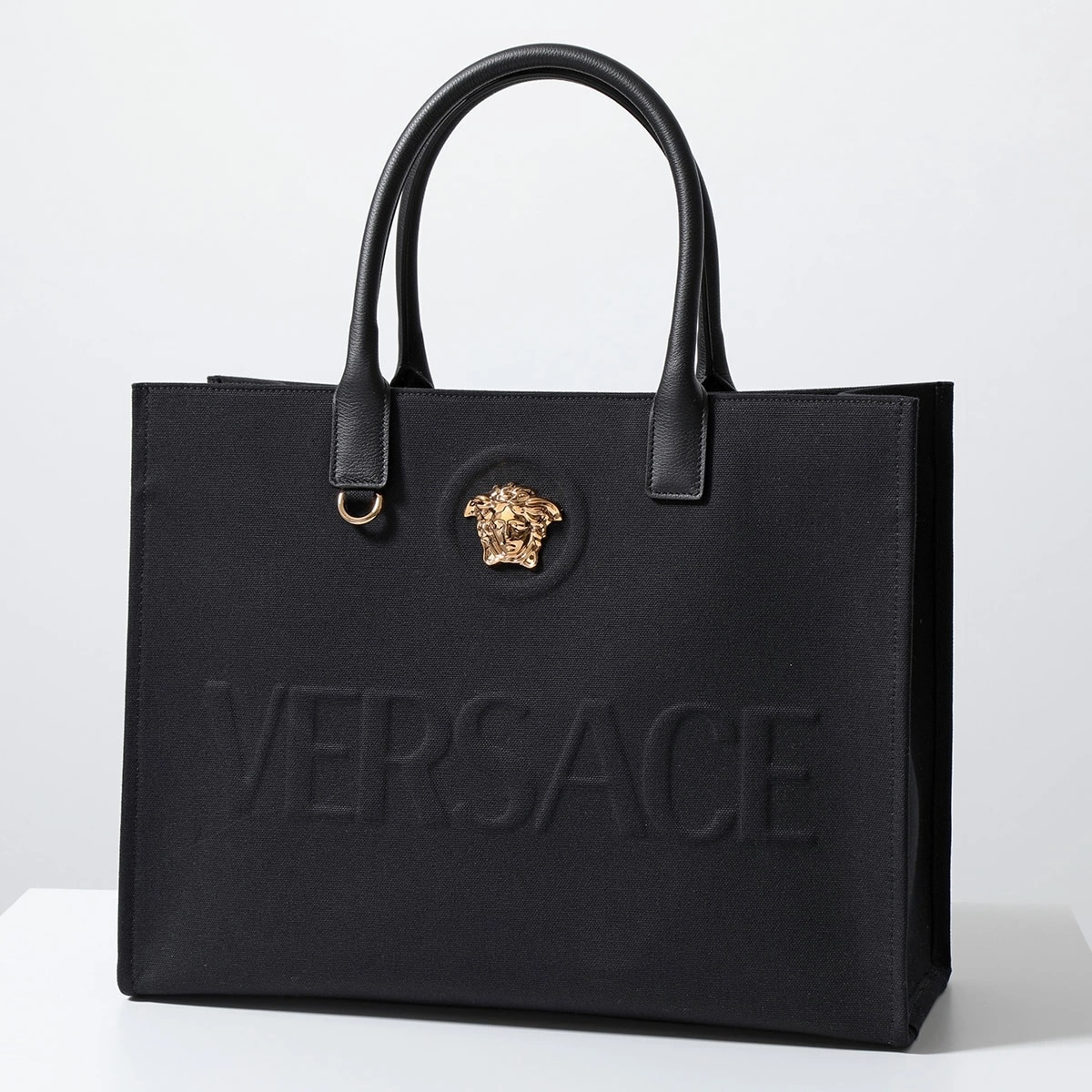 VERSACE ヴェルサーチ トートバッグ 1004741 1A03095 メンズ メドゥーサ キャンバス ラージ ロゴ 鞄 1B00V/Black-Versace-Gold