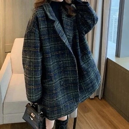 2色 アウター コート レディース かわいい 暖かい ショート丈 長袖 襟付き BIGシルエット ポケット 前開き 色展開 緑 グリーン 茶色 ブラウン カラー 濃いグリーン サイズ L XLEC3