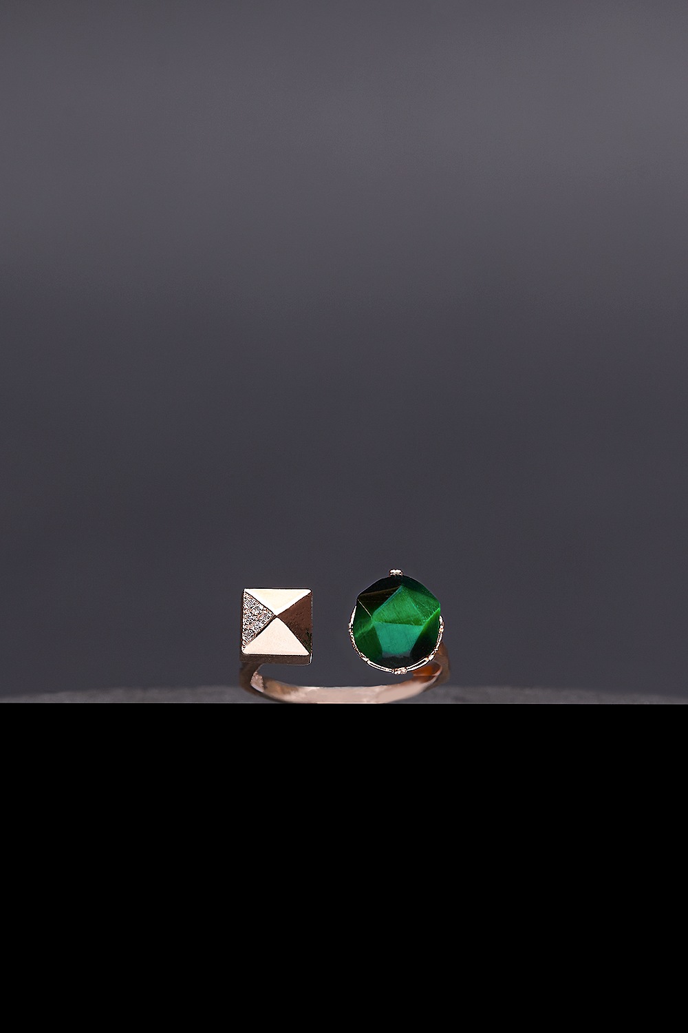 [HAZINA] Green Tigereyes Duet Ring