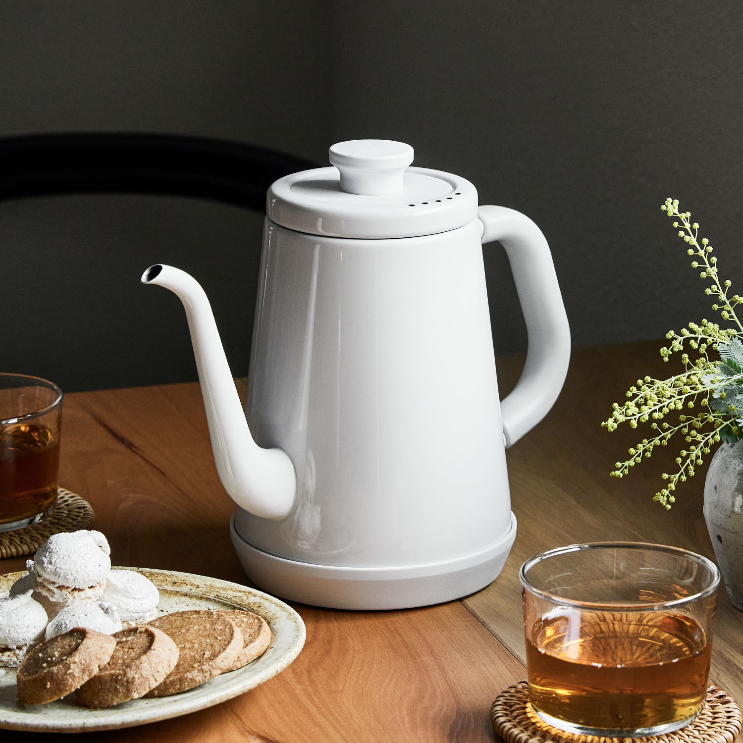 電気ケトル ポット 1L 持ち運び 温度調整 ステンレス 湯沸かし やかん 細口 ホーロー調 EK01A-10WT